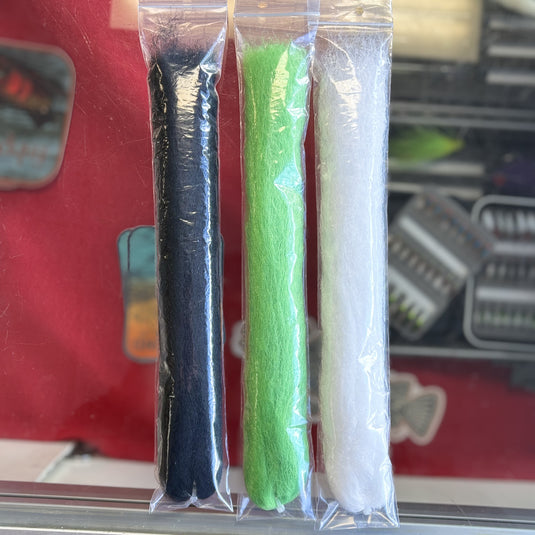 EP Fiber substitute fiber packs in sealed pouches: black, green, and white