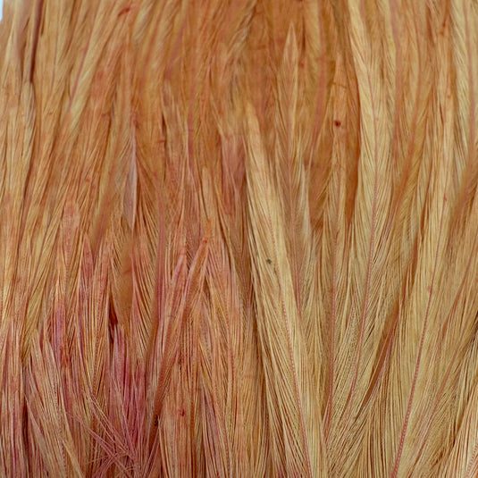 Peach feather saddle with long tufted fibers and light strands