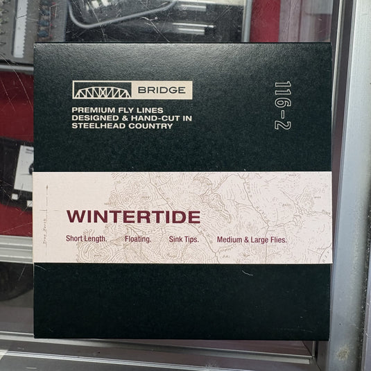 Bridge Wintertide premium fly lines box, Wintertide text and short length