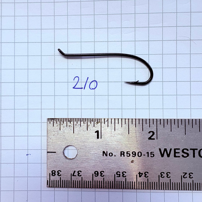 Load image into Gallery viewer, Fishing hook size 2/0, dark metal, curved shank with barbed tip
