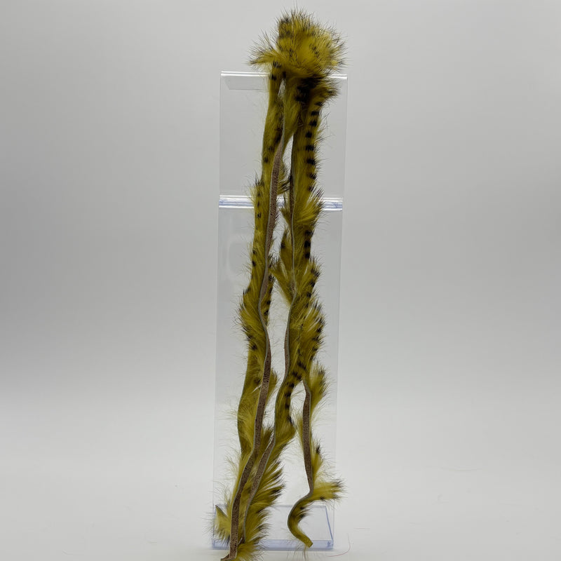 Load image into Gallery viewer, Rabbit fur strip with olive green barred fibers
