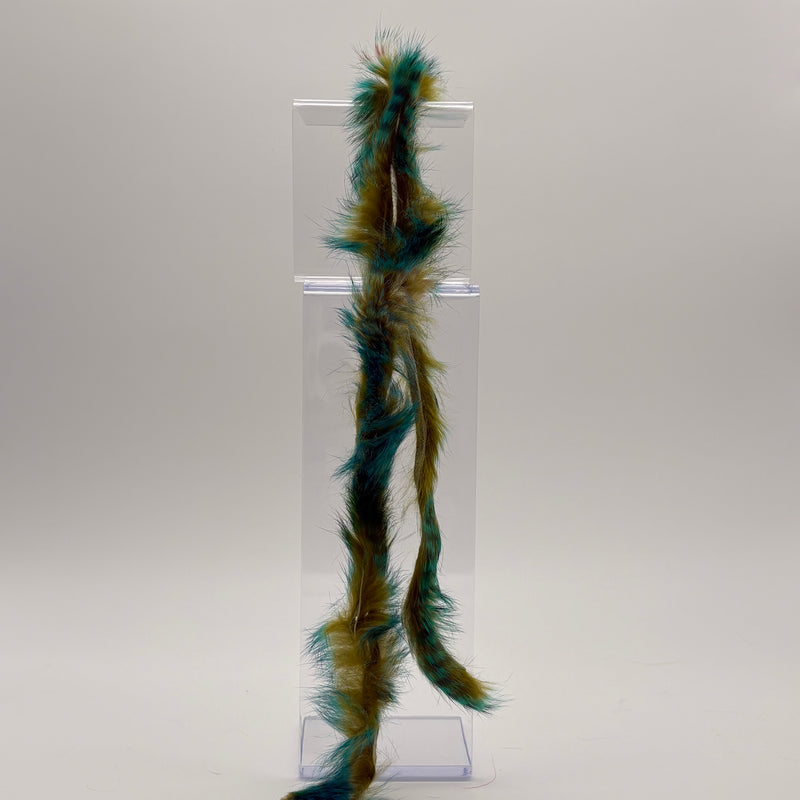 Load image into Gallery viewer, Rabbit fur strip with striped dark green, teal and olive fibers
