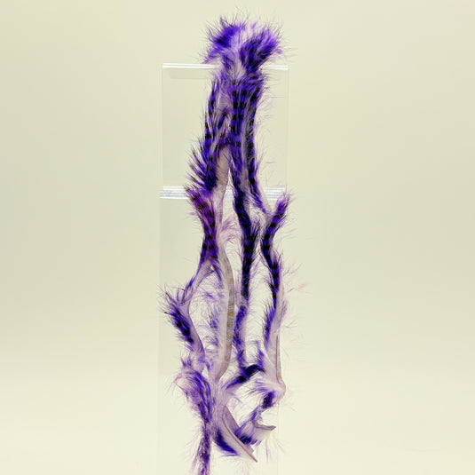 Rabbit fur strip with purple and black barred fibers