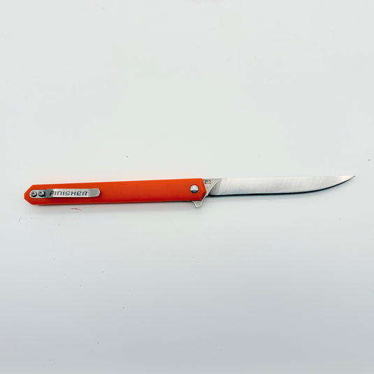 Folding blade knife with orange handle and stainless-steel locking blade