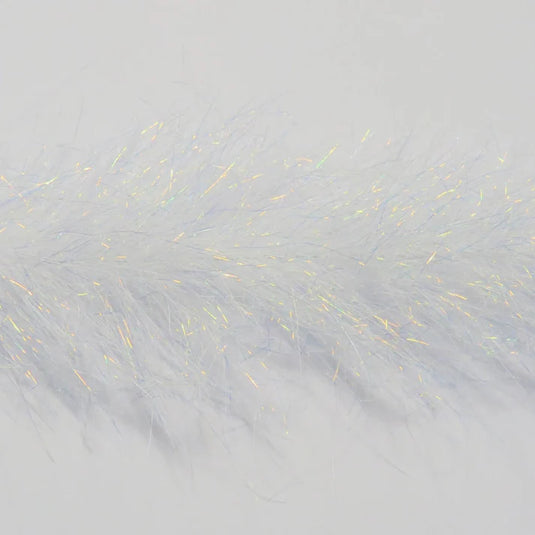 Shimmery fly brush fibers with white base and fine gold glitter