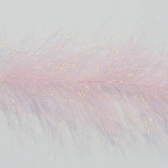 Shimmery fly brush fibers with pale white base and gold strands