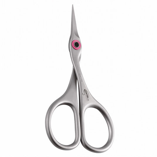 Kopter precision scissors, silver metal with pink pivot insert