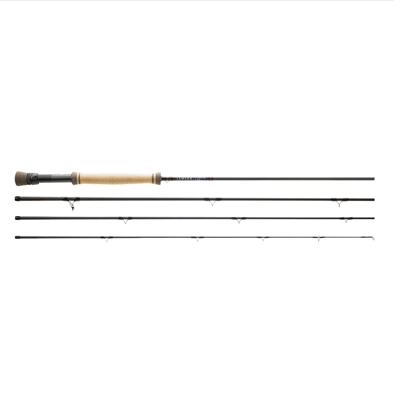 Load image into Gallery viewer, Fly fishing rod set view showing multiple line guides along the dark shaft
