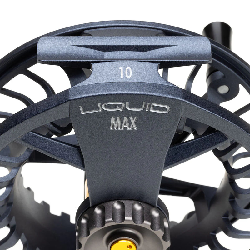 Load image into Gallery viewer, Lamson Liquid Max fly reel top with star drag setting marked 10, close-up
