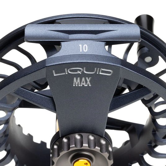 Lamson Liquid Max fly reel top with star drag setting marked 10, close-up