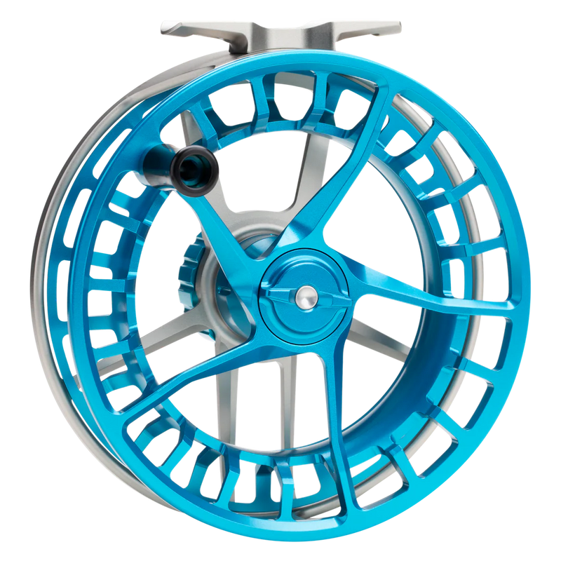 Load image into Gallery viewer, Fishing reel spool and side plate, bright blue components with silver frame
