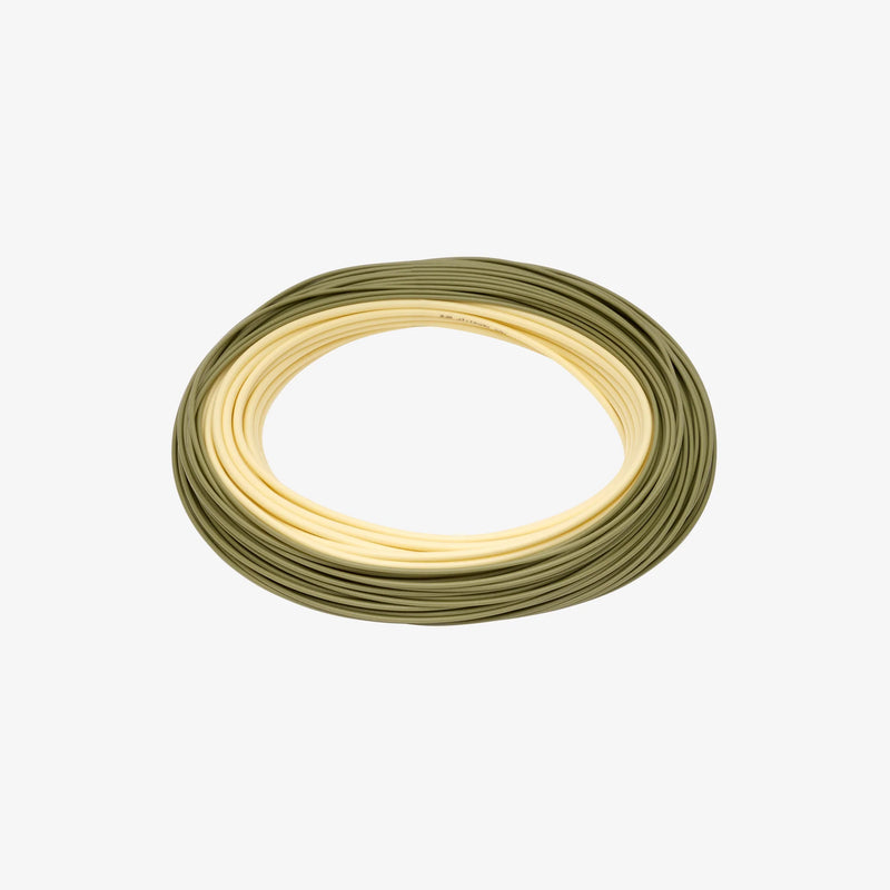 Load image into Gallery viewer, Spool of olive and light-cream fishing line, coiled loop
