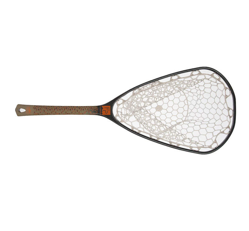 Load image into Gallery viewer, Fishing net with brown handle and white mesh hoop, oval frame
