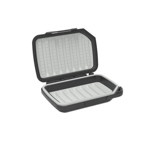 Carbon grey day box case with open lid and grid insert