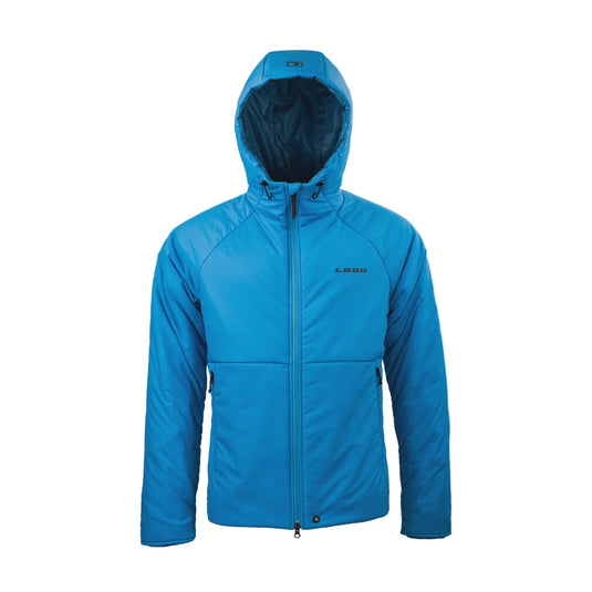 Loop Onka Jacket 2.0 water-blue hooded zip puffer jacket, front view