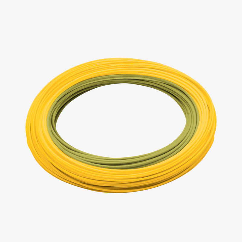 Load image into Gallery viewer, Coiled fly line in gold and moss green
