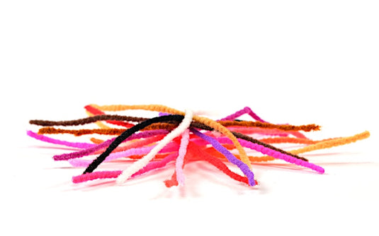 Multicolor chenille cord strands bundle with orange, pink, purple, black, and white