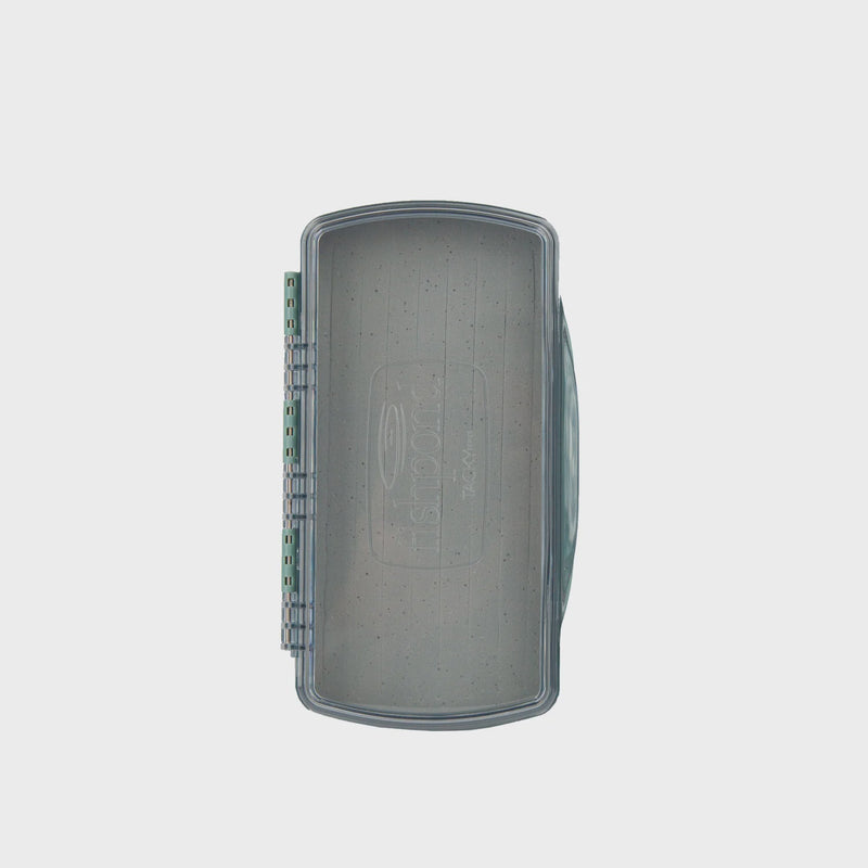 Load image into Gallery viewer, Fishpond fly box with solid gray cover and teal trim
