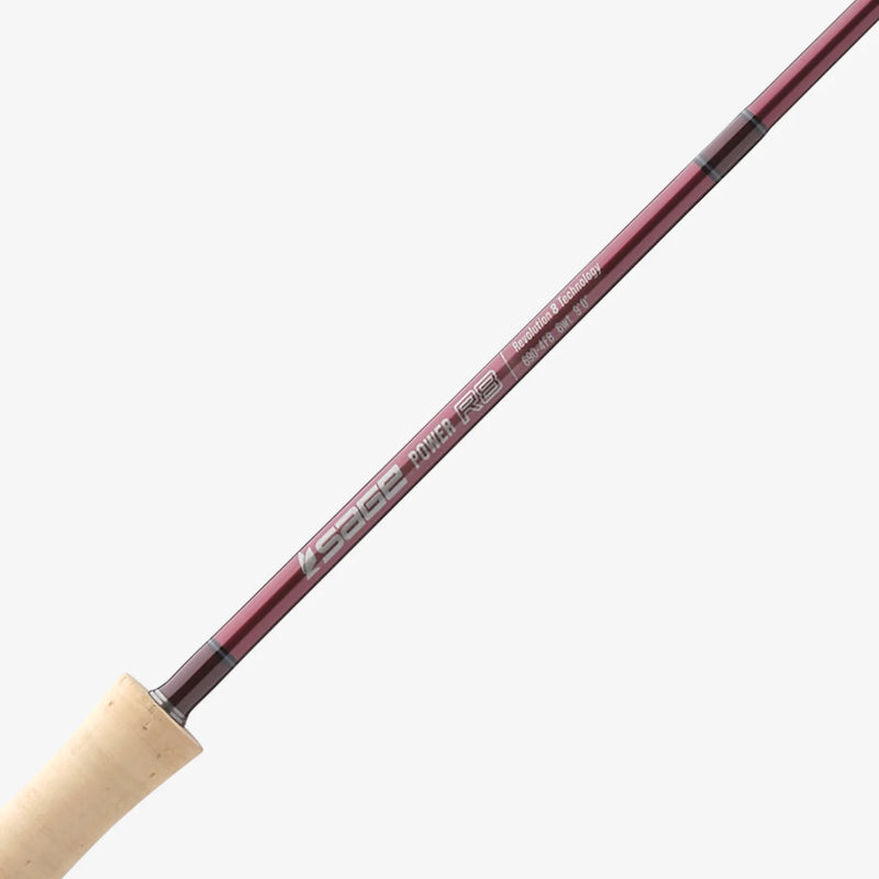 Load image into Gallery viewer, Fishing rod with maroon shaft, cork grip, and R8 Power marking
