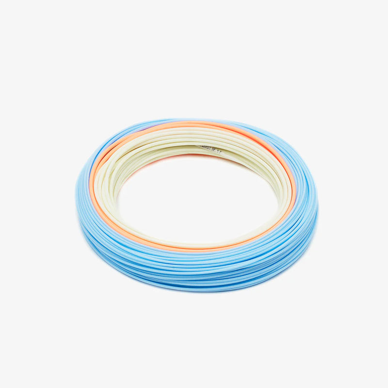 Load image into Gallery viewer, Multicolor fly line coil in blue, orange, and pale green
