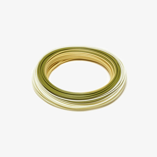 Multicolor fly line coil in olive green and white