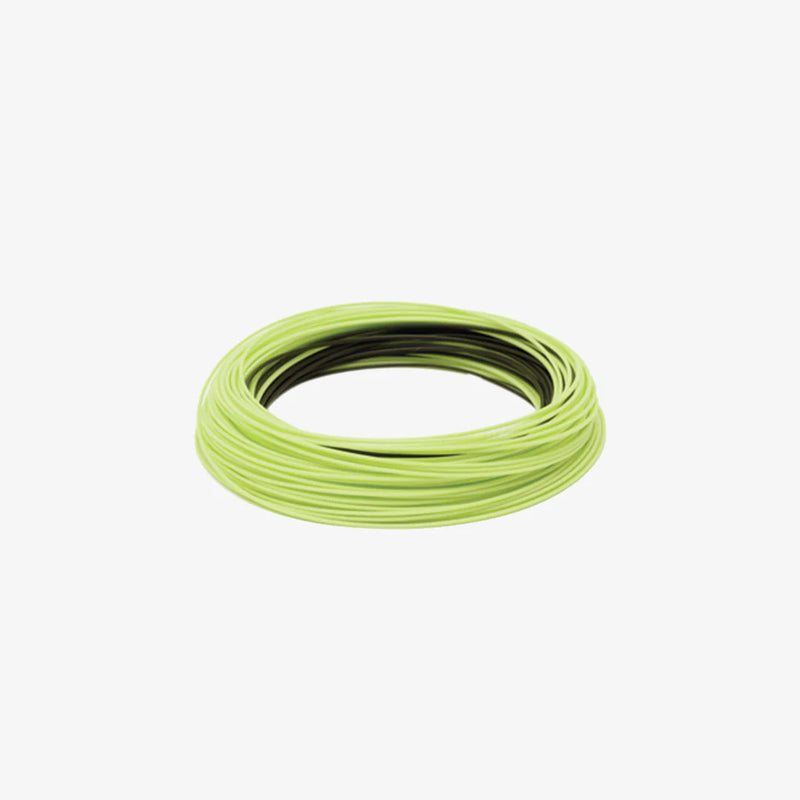 Load image into Gallery viewer, Lime green fly line spool with darker inner loops, neatly coiled
