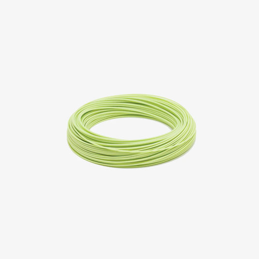 Neon green fly line spool, neatly coiled