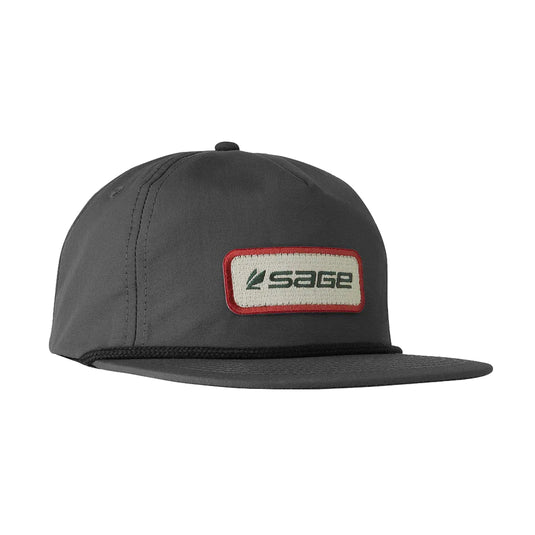 Charcoal nylon guide hat with snapback and red Sage logo patch