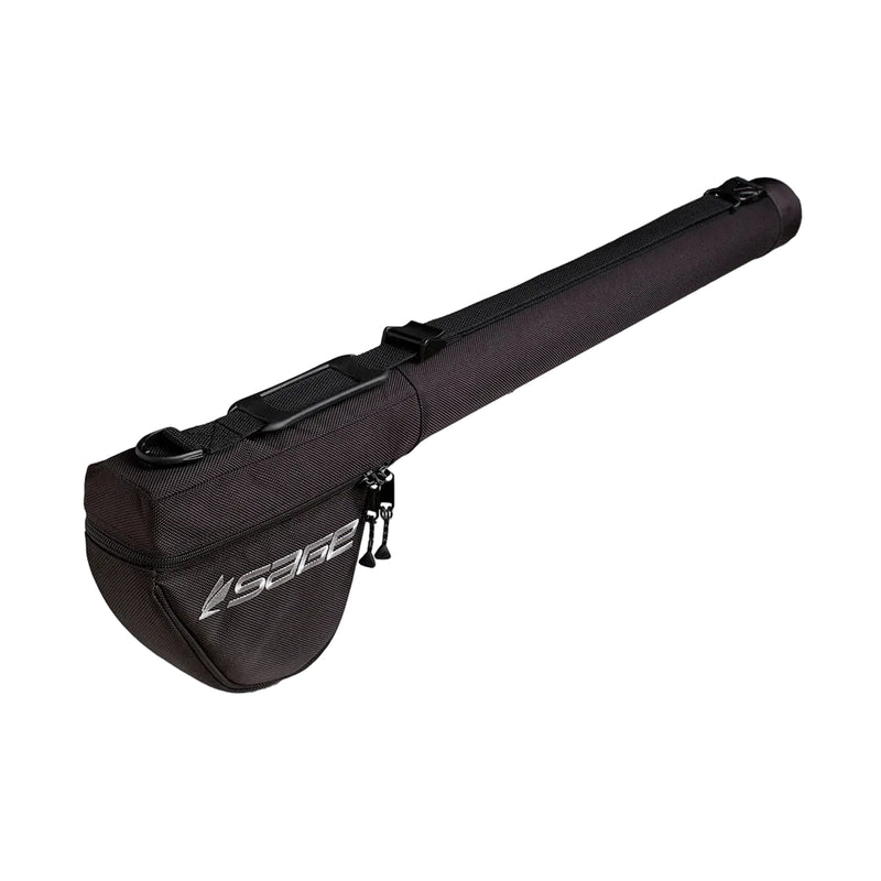Load image into Gallery viewer, Black padded fly rod case with zipper and carry strap
