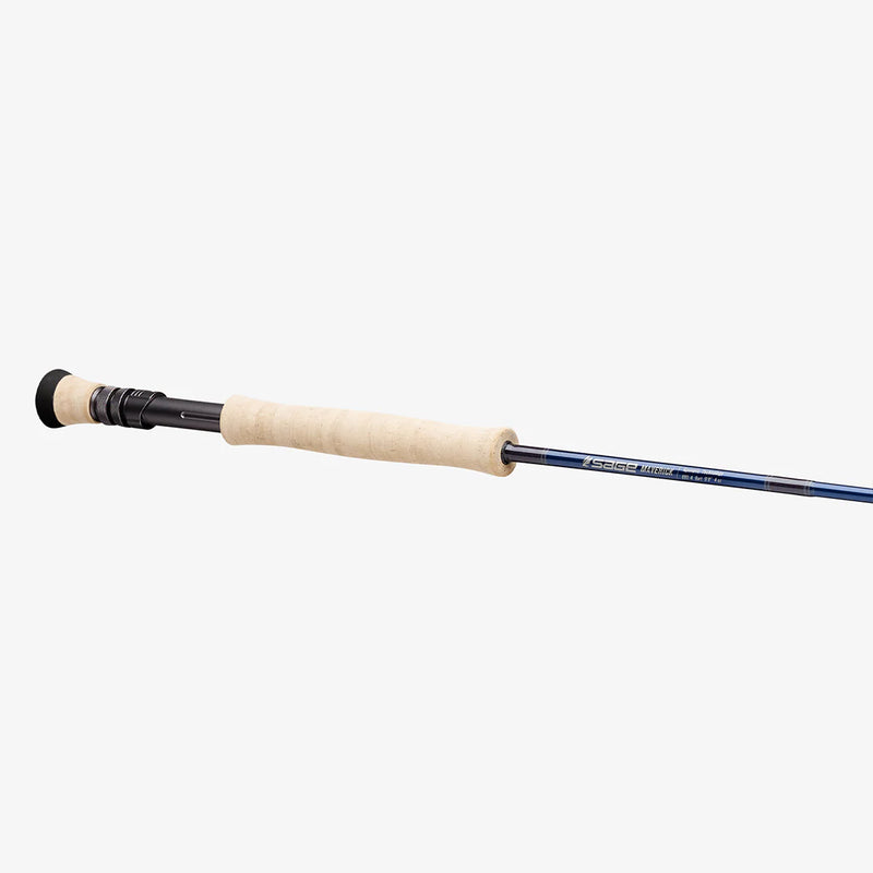 Load image into Gallery viewer, Fishing rod with cork handle, black reel seat, and blue-tipped shaft
