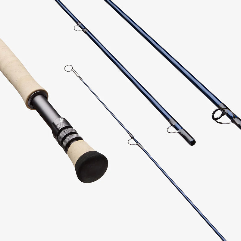 Load image into Gallery viewer, Fishing rod with cork handle, black ferrule, and metal line guides
