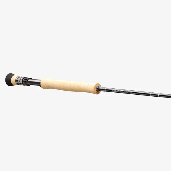 Load image into Gallery viewer, Fishing rod with cork grip, black reel seat, and metallic blank with blue stripe
