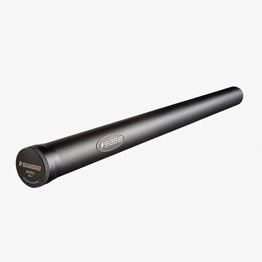 Black rod tube case with circular end caps and Sage logo