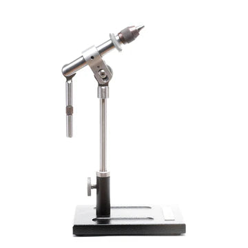 Load image into Gallery viewer, Pedestal vise with silver tool head, lever handle, black-and-silver pedestal base
