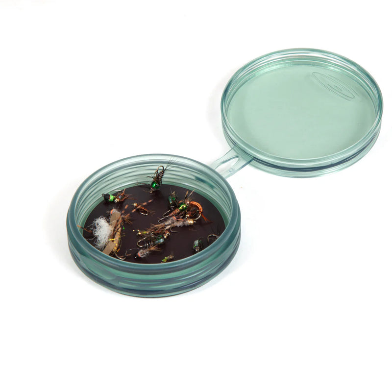 Load image into Gallery viewer, Shallow fly puck storage container with clear green lid and base
