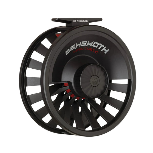 Black fly reel with large perforated spool and Redington branding