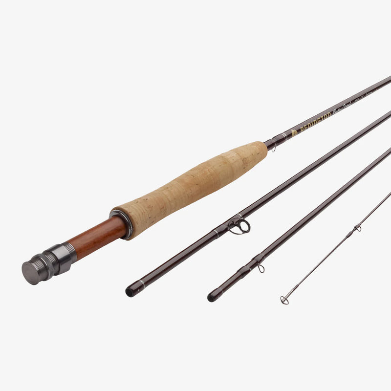 Load image into Gallery viewer, Fishing rod with cork handle and line guides on dark blank
