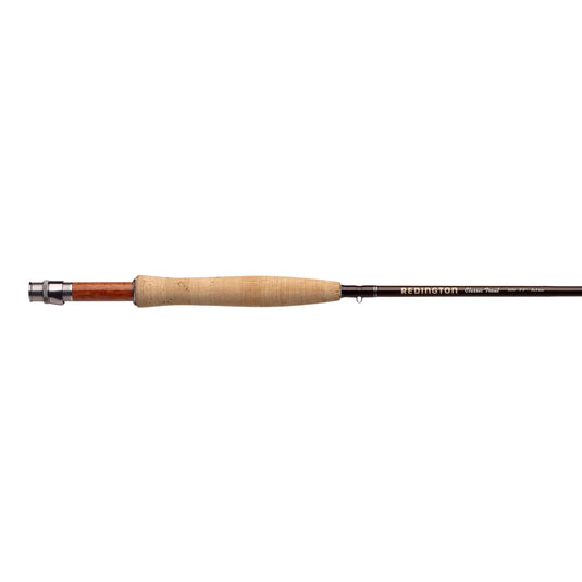 Fishing rod with cork handle and dark shaft, Redington Classic Trout logo