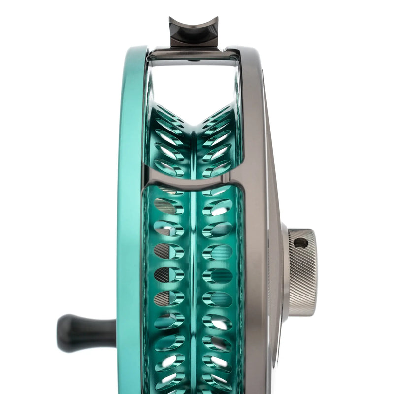 Load image into Gallery viewer, Fishing reel handle and frame, teal housing with silver reel body
