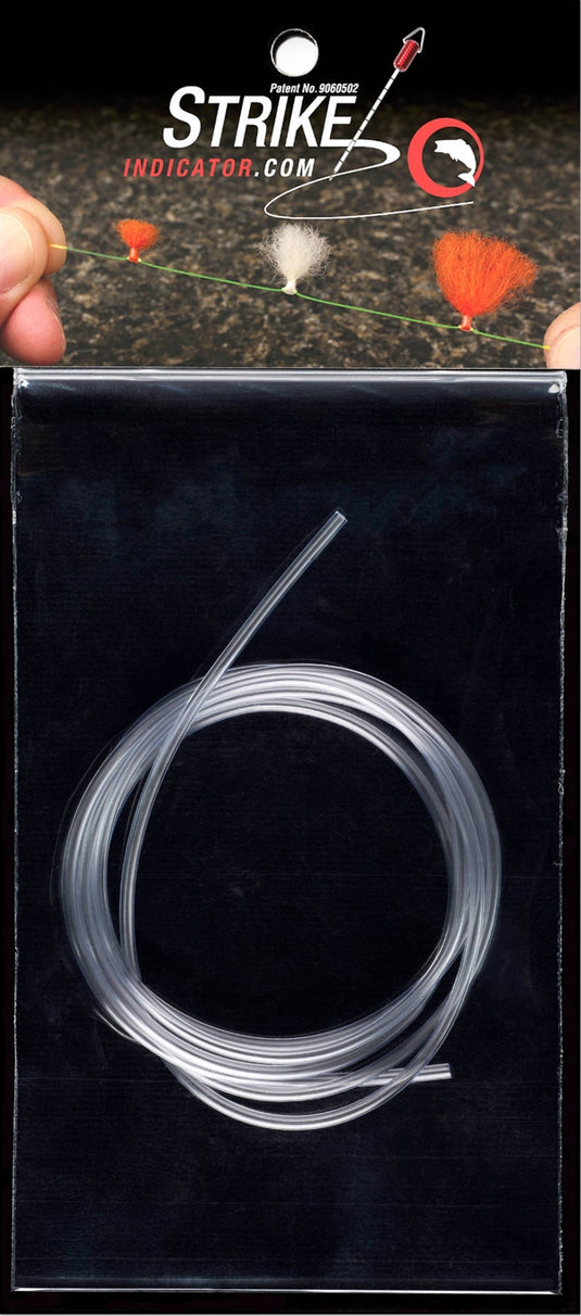 Clear flexible tubing coiled in a package for wool yarn indicators
