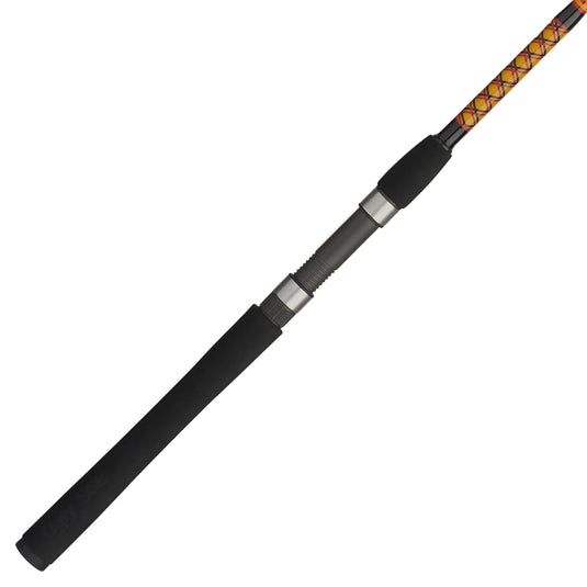 Fishing rod handle with black EVA grip and metal ferrules