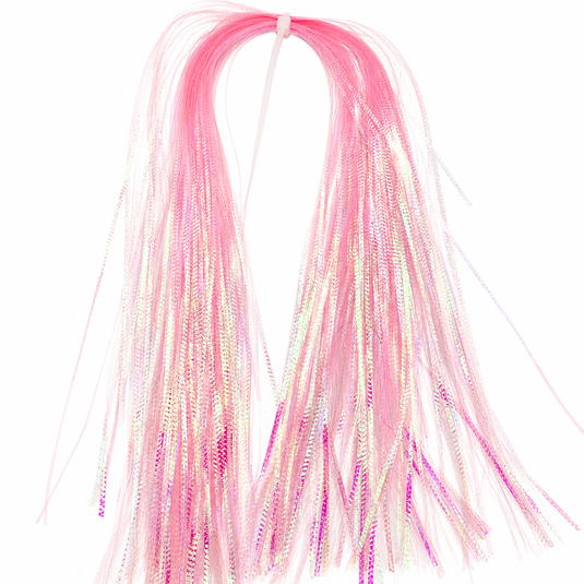 Shrimp pink corrugated flash strands with looped top and flowing strands
