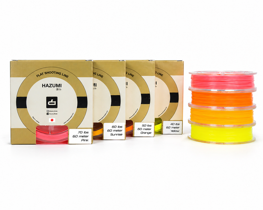 Assorted flat shooting line spools and boxes, 40–60 lb