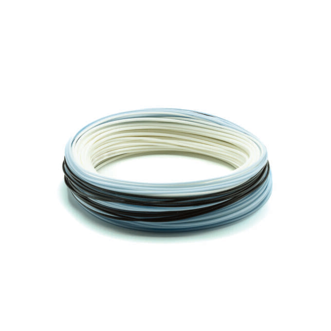 Load image into Gallery viewer, Floating fly line spool with pale cream and dark gray loops

