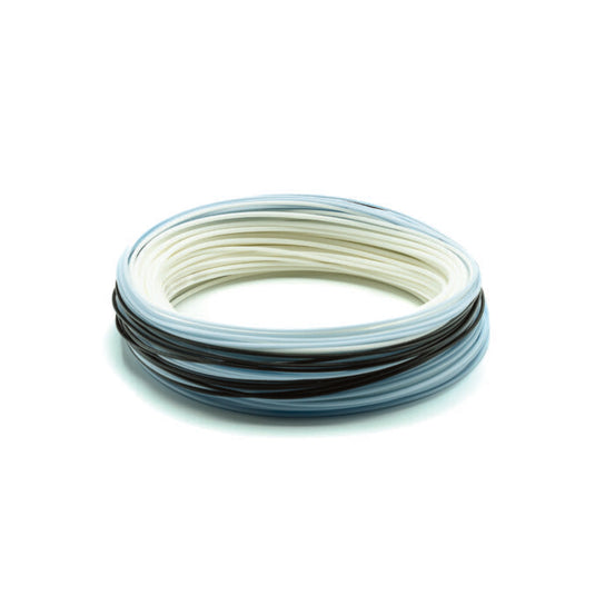 Floating fly line spool with pale cream and dark gray loops
