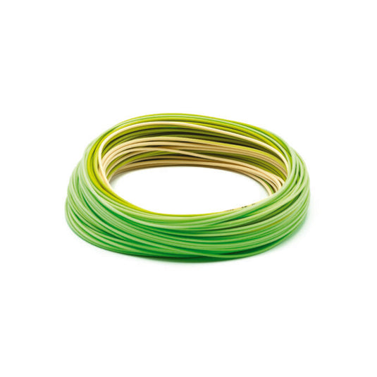 Coiled green MPX fly line with textured surface