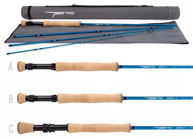 Load image into Gallery viewer, TFO Axiom II-X fishing rod set, three blue models with cork handles in case
