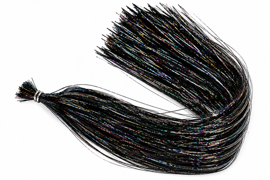 Black holographic tinsel braid with metallic strands and tie