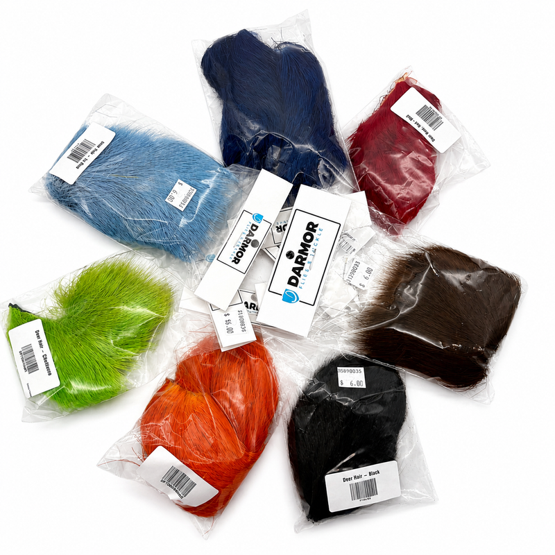 Load image into Gallery viewer, Deer hair color assortment with bright blue, black, green, orange tufts
