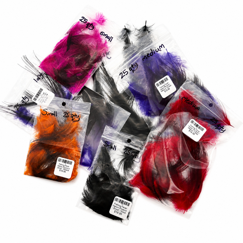 Load image into Gallery viewer, Fishing Fever Heron feather pack, assorted colors in small labeled bags
